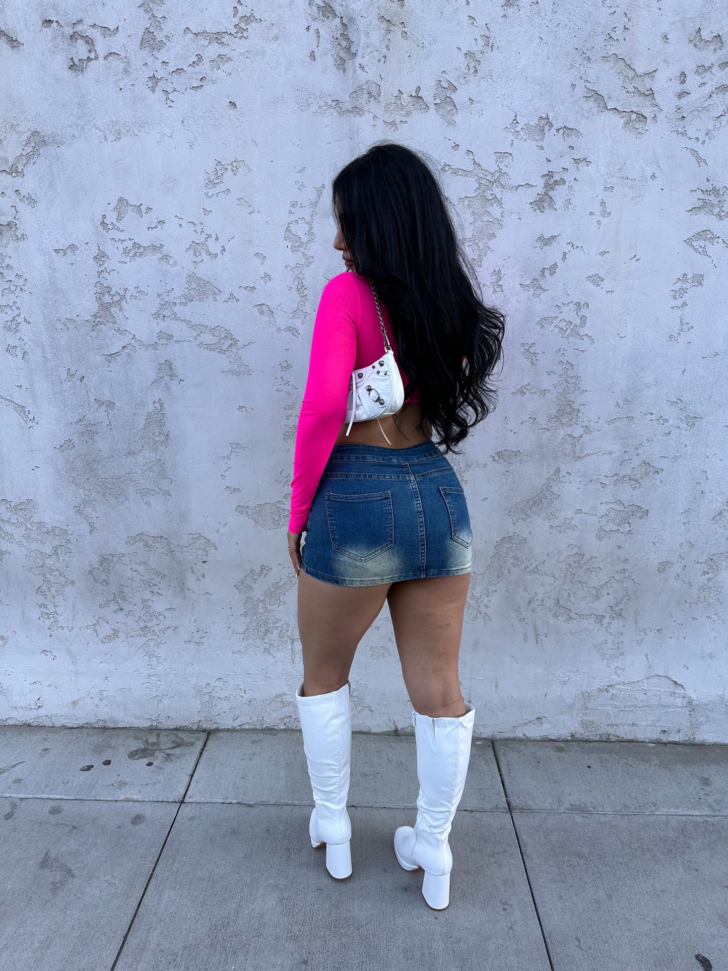 Karolina Buckle Stretchy Denim Skirt (Light Denim)