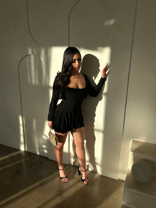 Ariani Glitter Romper Dress (Black)