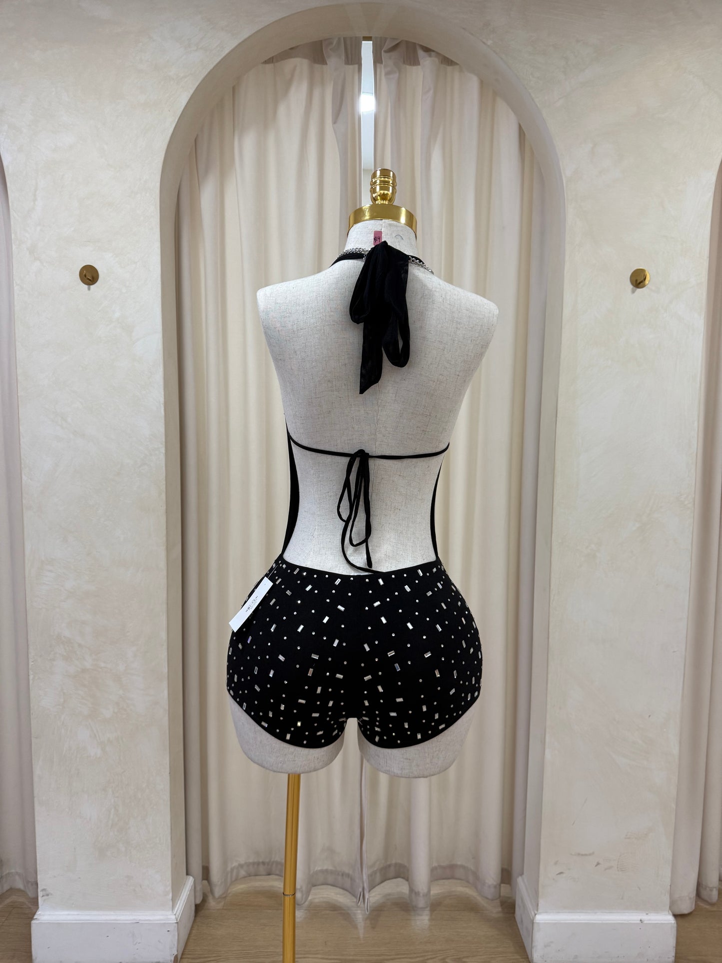 Baddie bling halter romper