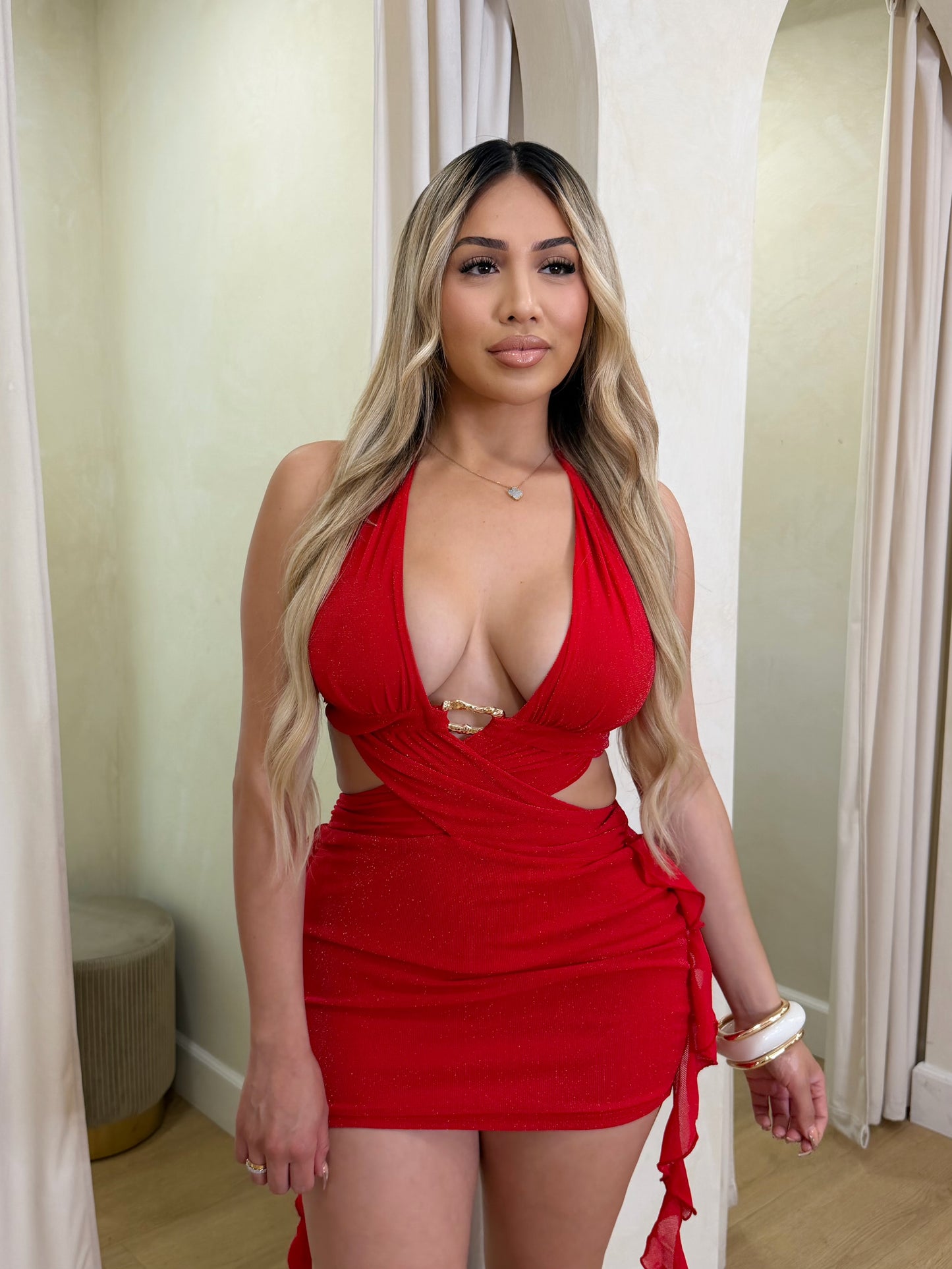 Desire Mini Glitz Dress (Red)