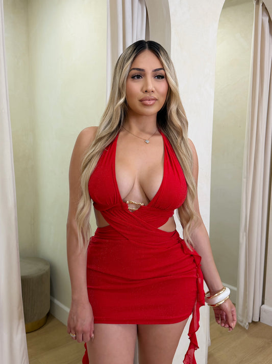 Desire Mini Glitz Dress (Red)