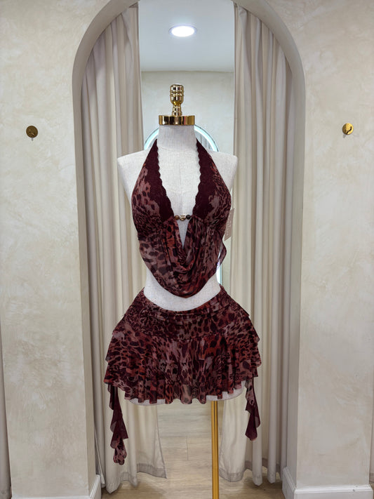 Audrey skirt set (Burgundy)