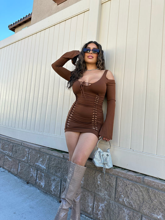Angie Cut Out Mini Dress (Brown)