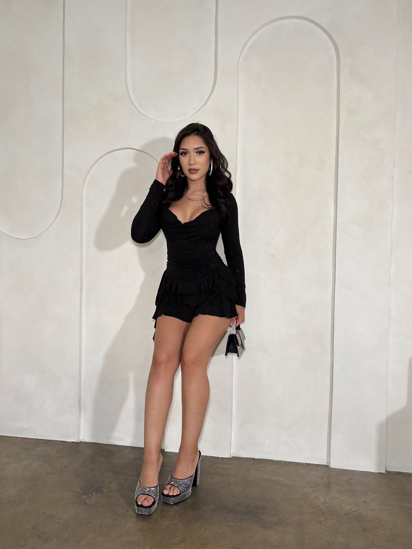 GG Glitter Romper Dress (Black)