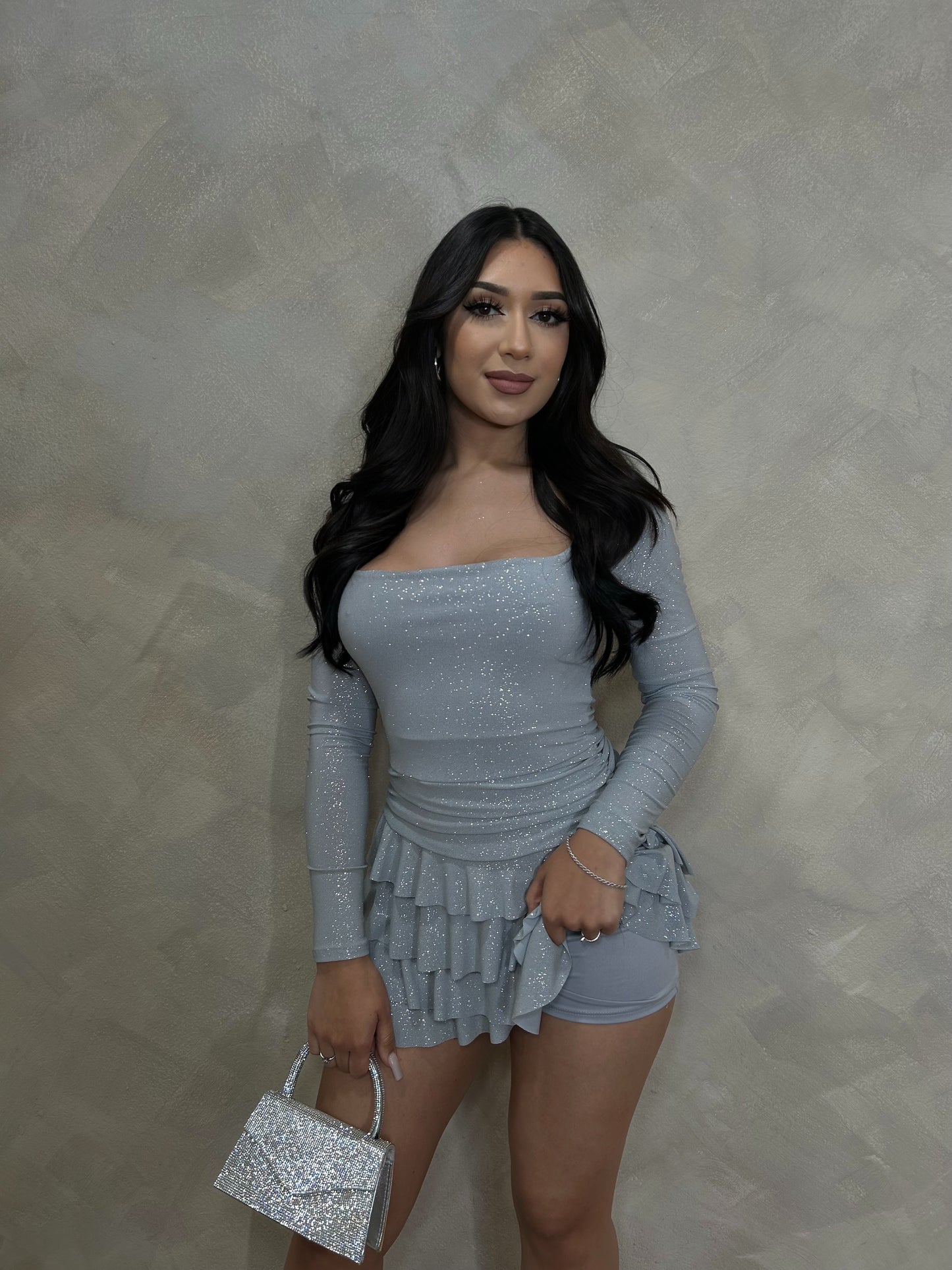 Ariani Glitter Romper Dress (Silver)