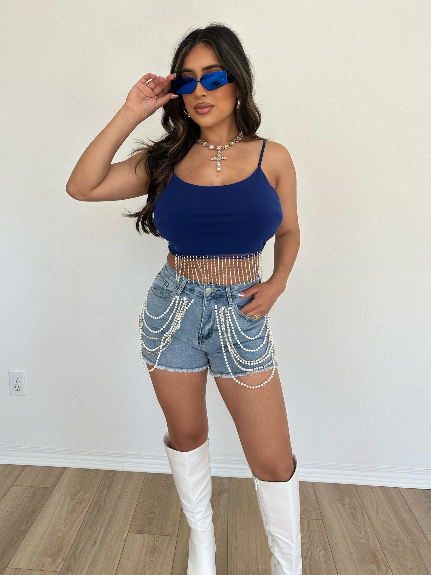 Anahí Bling Tie Top (Blue)