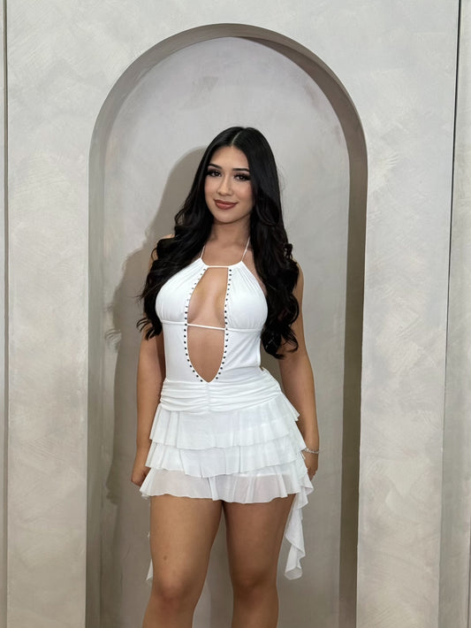 Janelle Ruffle Dress (White)