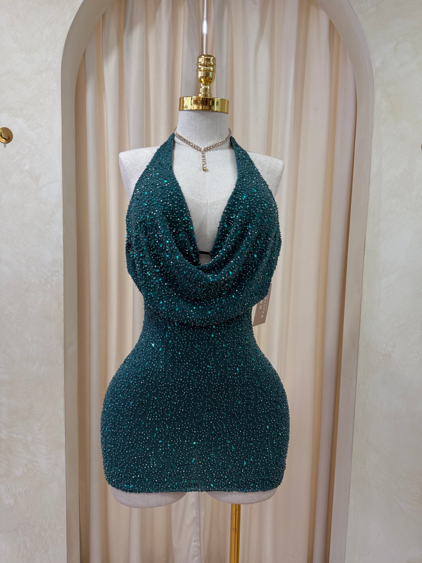Sweetheart Beaded Mini Dress (green)