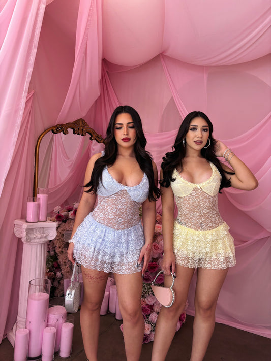 Bella Lace Romper Dress (Yellow)