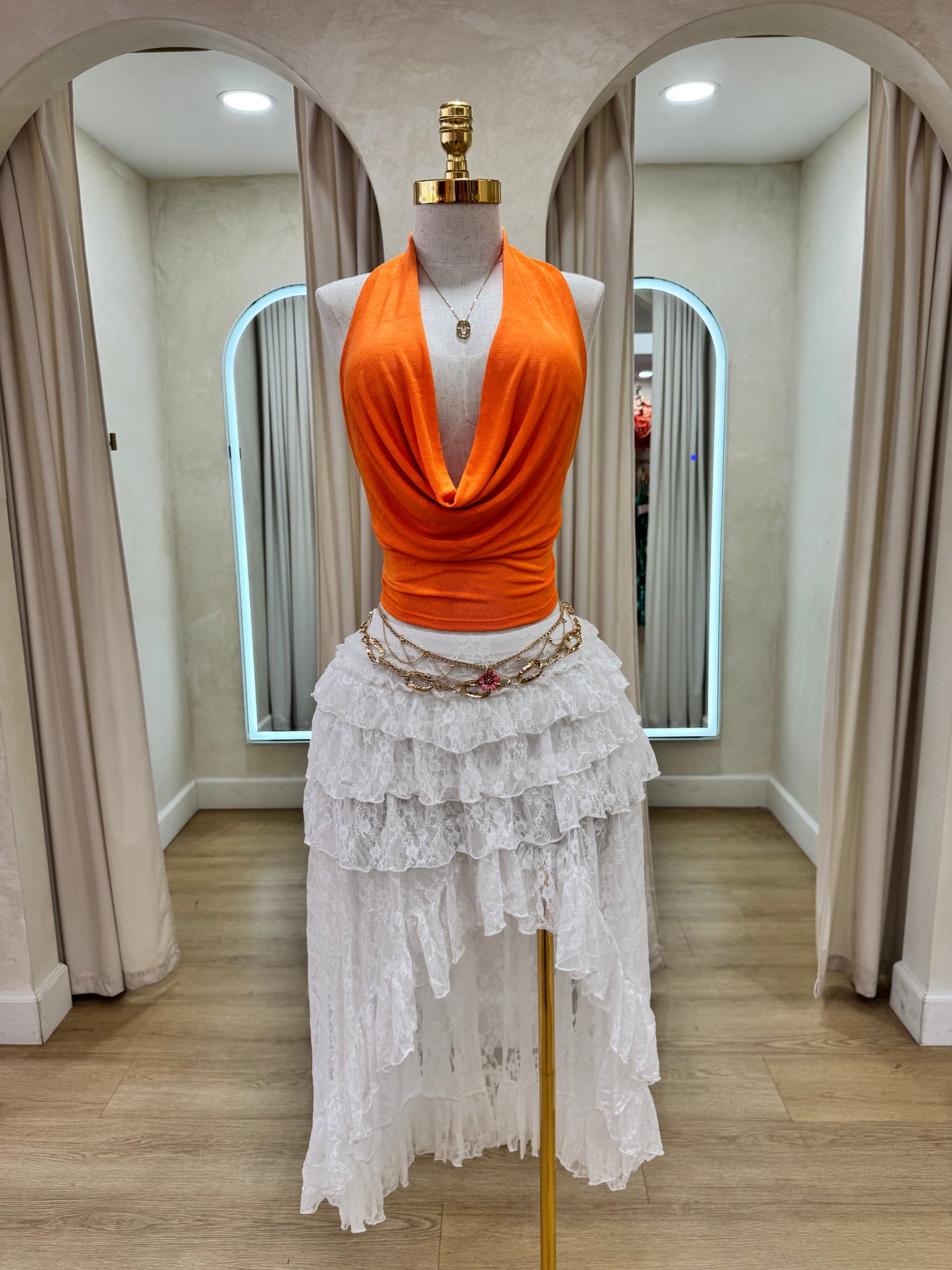 White Mesh long skirt